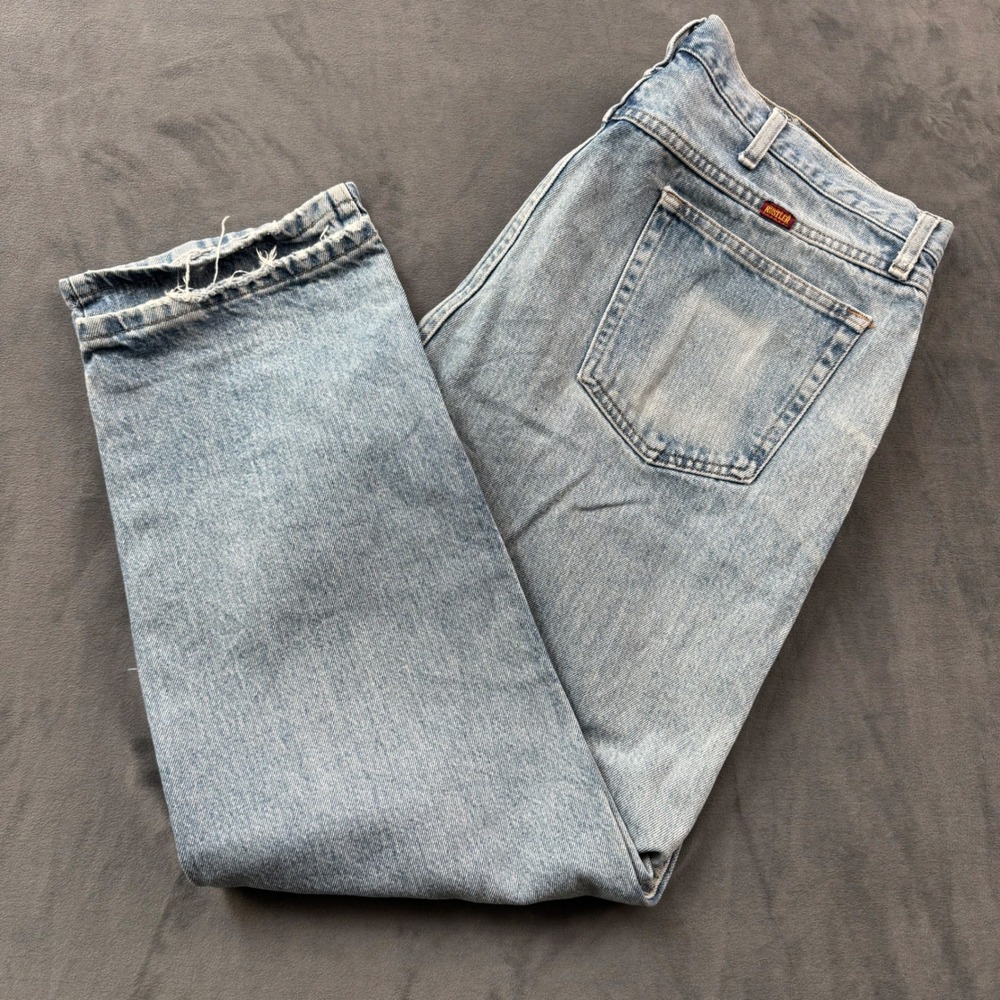 Rustler Regular Fit Light Wash Blue Denim Jeans 87619SW 40x30 Distressed Vintage